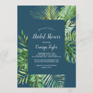 Wild Tropical Palm Navy Blue Bridal Shower Invitation