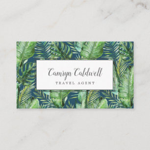 Wild Tropical Palm   Navy Blue Business Card