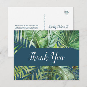 Wild Tropical Palm Navy Blue Thank You Postcard