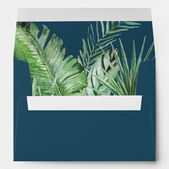 Wild Tropical Palm | Navy Blue Wedding Invitation Envelope (Back (Bottom))