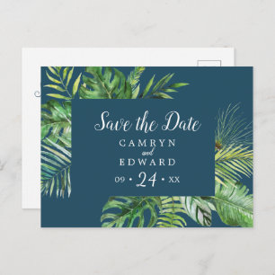 Wild Tropical Palm Navy Save the Date Postcard