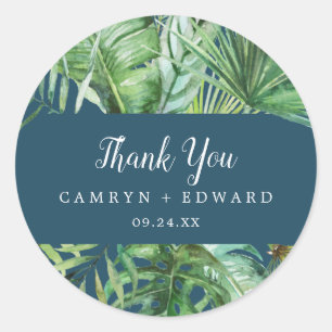 Wild Tropical Palm   Navy Thank You Favour Sticker