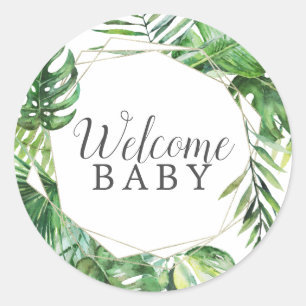 Wild Tropical Palm Welcome Baby Shower Sticker