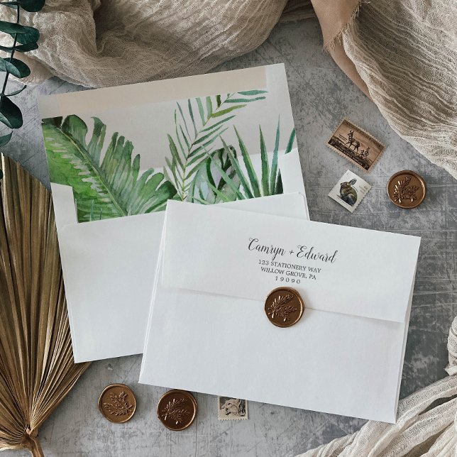 Wild Tropical Palm | White Wedding Invitation Envelope (Creator Uploaded)