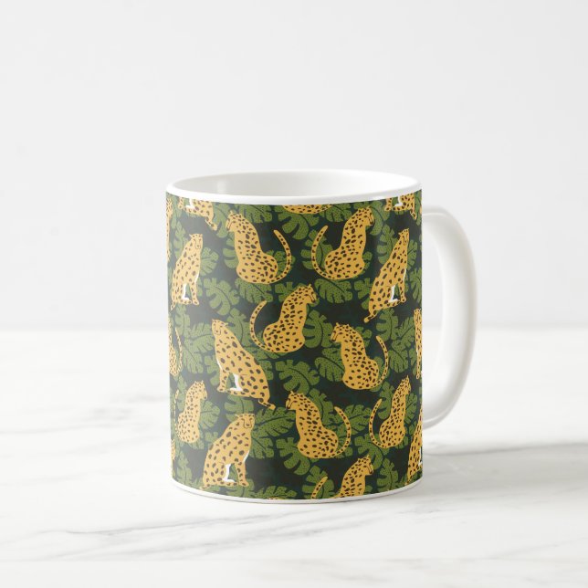 Wild Tropical Safari Leopard Jungle Palms Coffee Mug (Front Right)