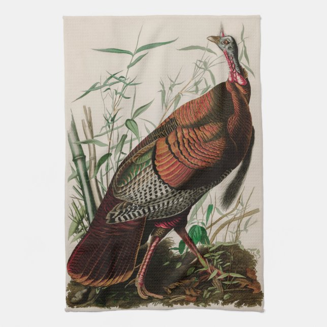 Wild Turkey Birds of America Audubon Print Tea Towel (Vertical)