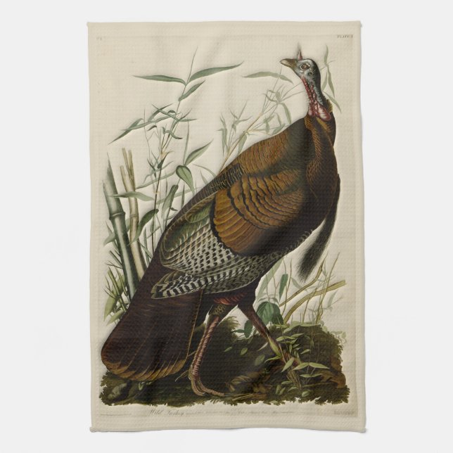 Wild Turkey by John Audubon Tea Towel (Vertical)