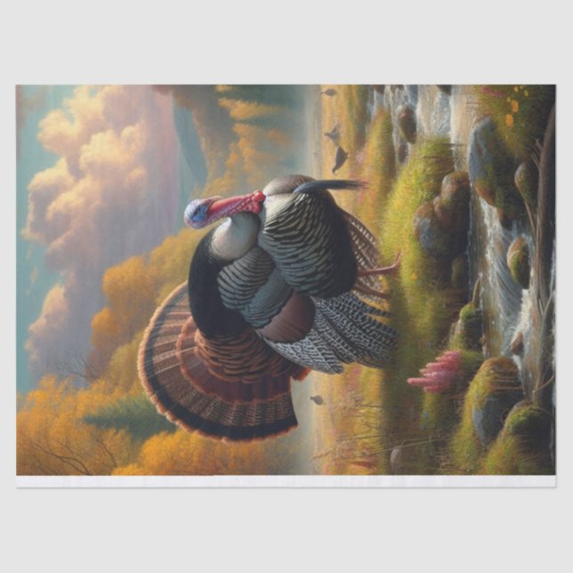 Wild Turkey by Stream Painting  Tissue Paper (Front)