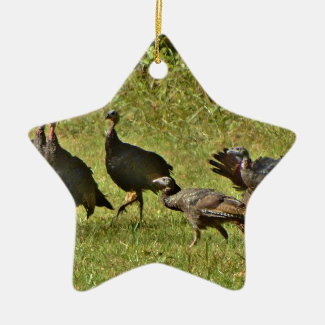 Wild Turkey, Camouflage colours Ceramic Tree Decoration (Front)
