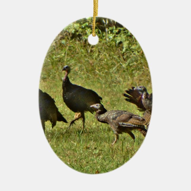 Wild Turkey, Camouflage colours Ceramic Tree Decoration (Front)