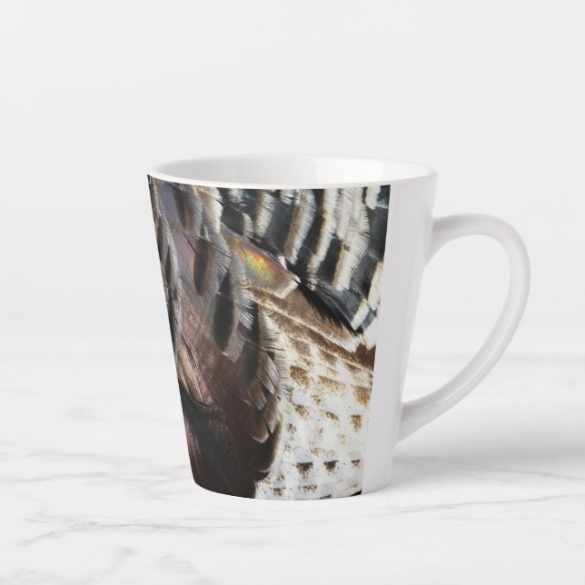 Wild Turkey Feathers I Abstract Nature Design Latte Mug (Right)