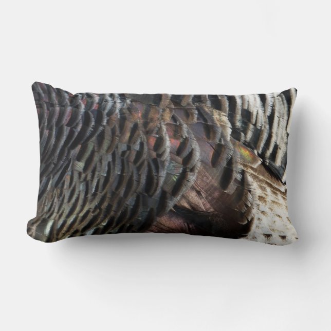 Wild Turkey Feathers I Abstract Nature Design Lumbar Cushion (Front)