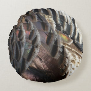 Wild Turkey Feathers I Abstract Nature Design Round Cushion