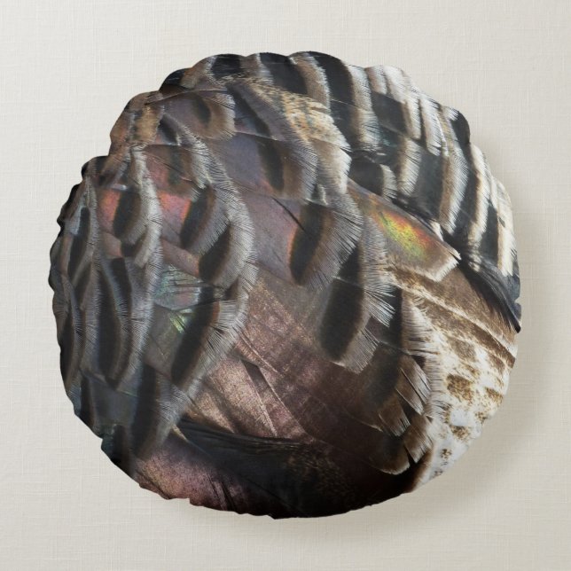 Wild Turkey Feathers I Abstract Nature Design Round Cushion (Front)