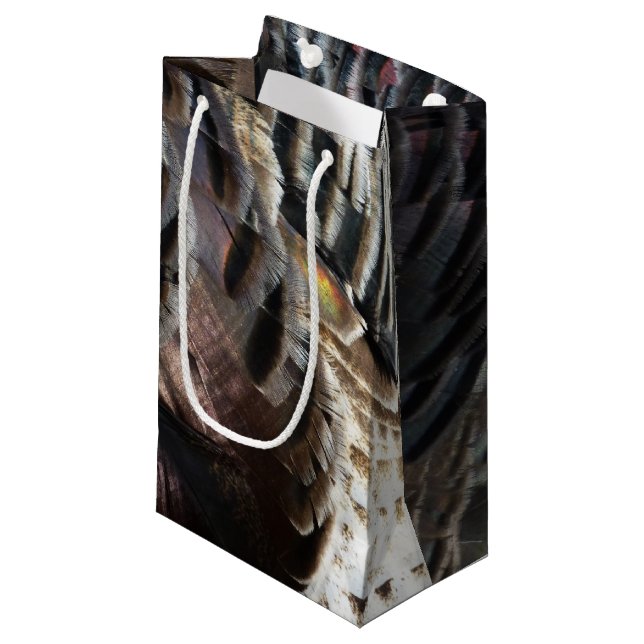 Wild Turkey Feathers I Abstract Nature Design Small Gift Bag (Front Angled)