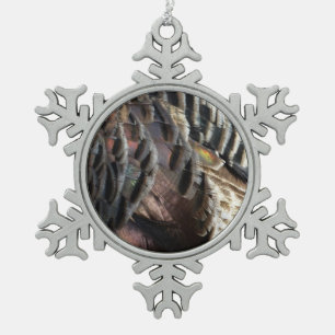 Wild Turkey Feathers I Abstract Nature Design Snowflake Pewter Christmas Ornament