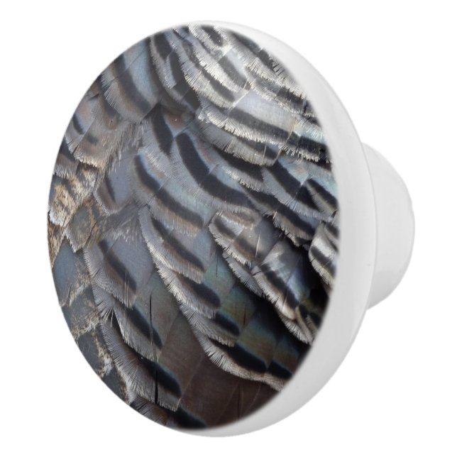 Wild Turkey Feathers II Abstract Nature Design Ceramic Knob (Right)
