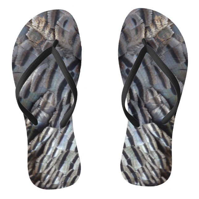 Wild Turkey Feathers II Abstract Nature Design Flip Flops (Footbed)