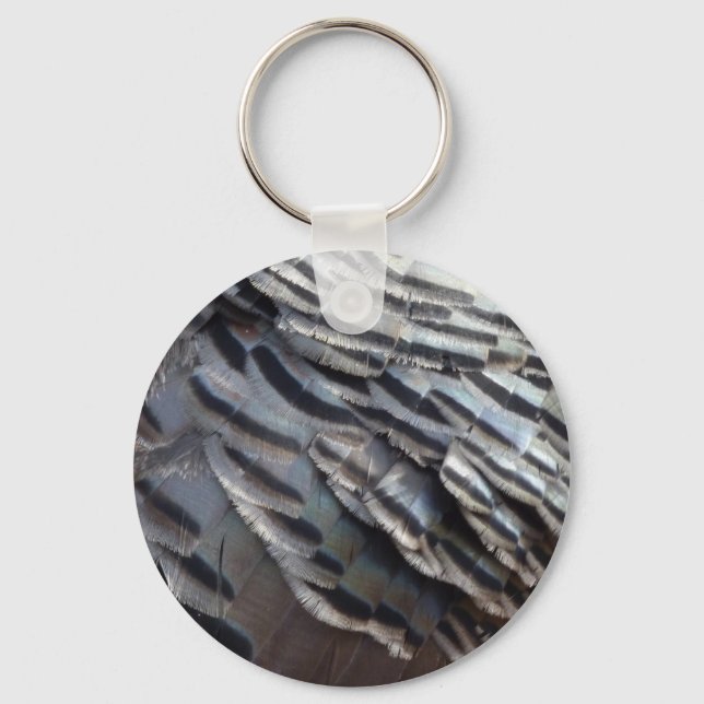 Wild Turkey Feathers II Abstract Nature Design Key Ring (Front)