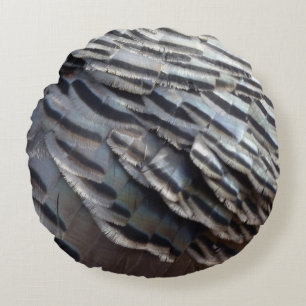 Wild Turkey Feathers II Abstract Nature Design Round Cushion