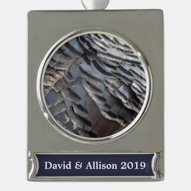 Wild Turkey Feathers II Abstract Nature Design Silver Plated Banner Ornament (Front)