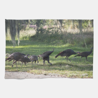 Wild Turkey Group in the Grass Photograph Tea Towel