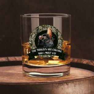 Wild Turkey Hunting Quote Camouflage Camo Whiskey Glass