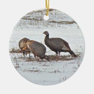 Wild Turkey in Snowy Field Ceramic Tree Decoration