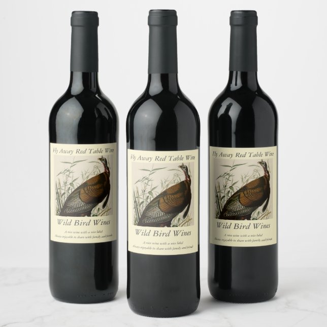 Wild Turkey (Male) from Audubon's Birds of America Wine Label (Bottles)