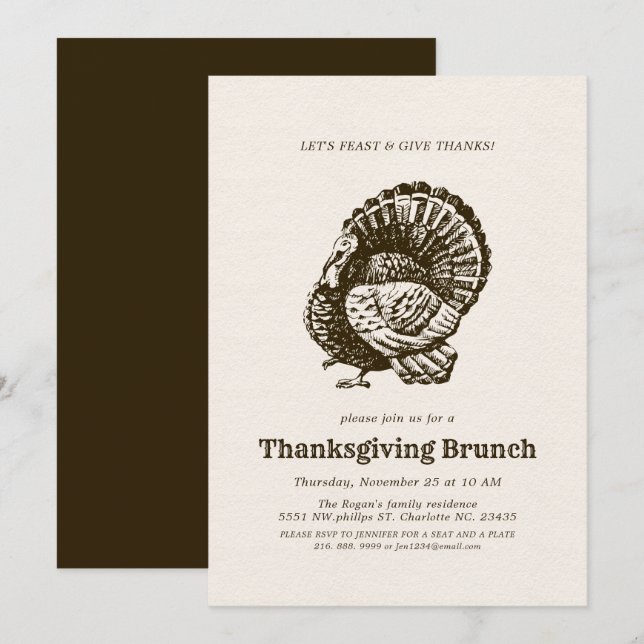 Wild Turkey Thanksgiving Brunch Invitation (Front/Back)