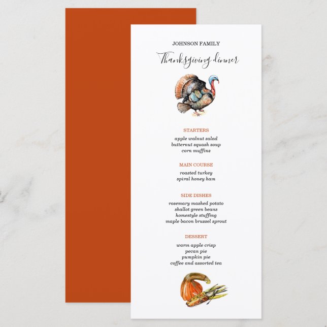 Wild Turkey Thanksgiving dinner menu (Front/Back)