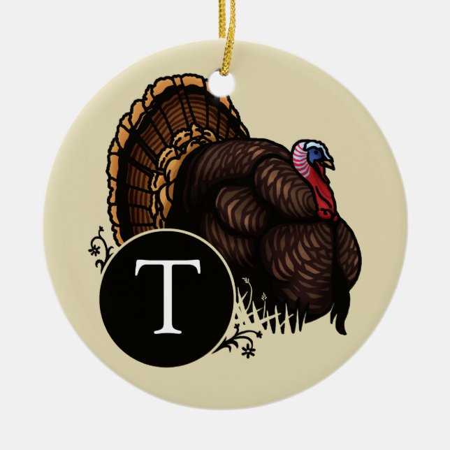 Wild Turkey with Monogram Ceramic Tree Decoration (Front)