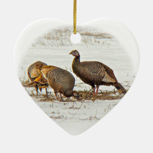 Wild Turkeys in Snow Ceramic Tree Decoration