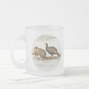 Wild Turkeys in Snow Frosted Glass Coffee Mug
