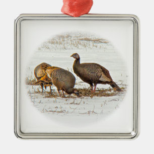 Wild Turkeys in Snow Metal Tree Decoration