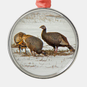 Wild Turkeys in Snow Metal Tree Decoration