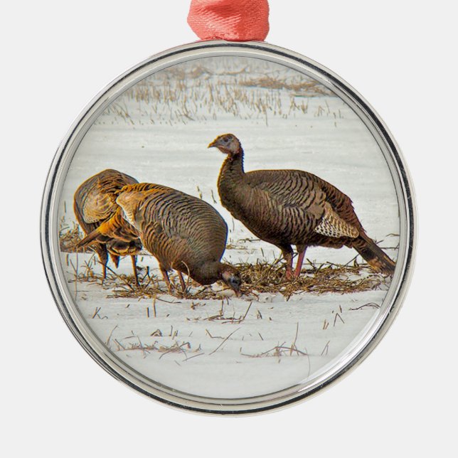 Wild Turkeys in Snow Metal Tree Decoration (Front)