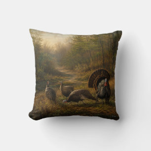 Wild Turkeys in the Autumn Forest Cushion