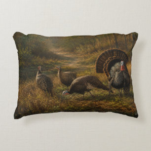 Wild Turkeys in the Autumn Forest Decorative Cushion