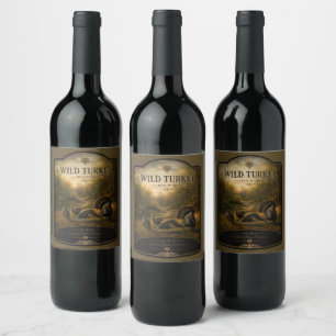 Wild Turkeys in the Autumn Forest Wine Label