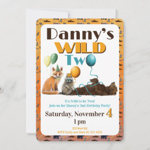 Wild Two Animals Second Birthday Invitation