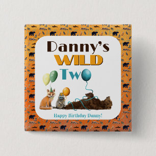 Wild Two Animals Second Birthday party plates 15 Cm Square Badge