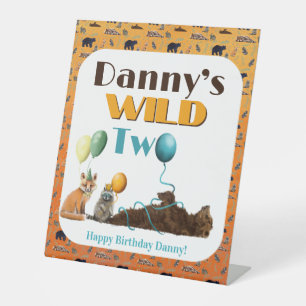 Wild Two Animals Second Birthday Pedestal Sign