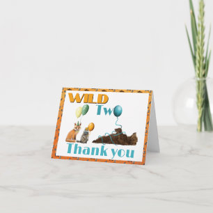 Wild Two Animals Second Birthday Thank You Card