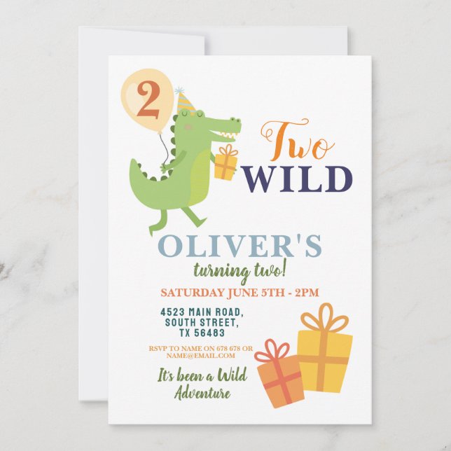 Wild Two Crocodile Birthday 2nd 2 Party Invitation (Front)