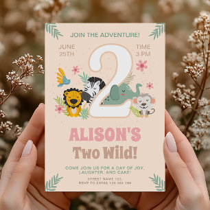 Wild Two Safari Pastel Second Birthday Invitation
