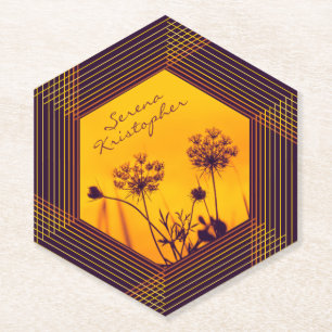 Wild Umbel Flowers Outline Purple and Gold Elegant Paper Coaster