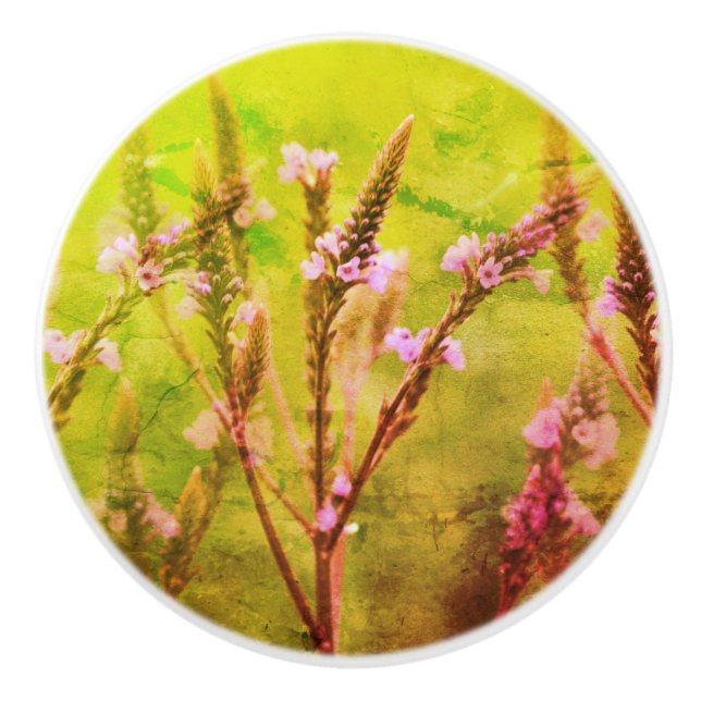 Wild Vervain Flowers Abstract Distressed Ceramic Knob (Front)