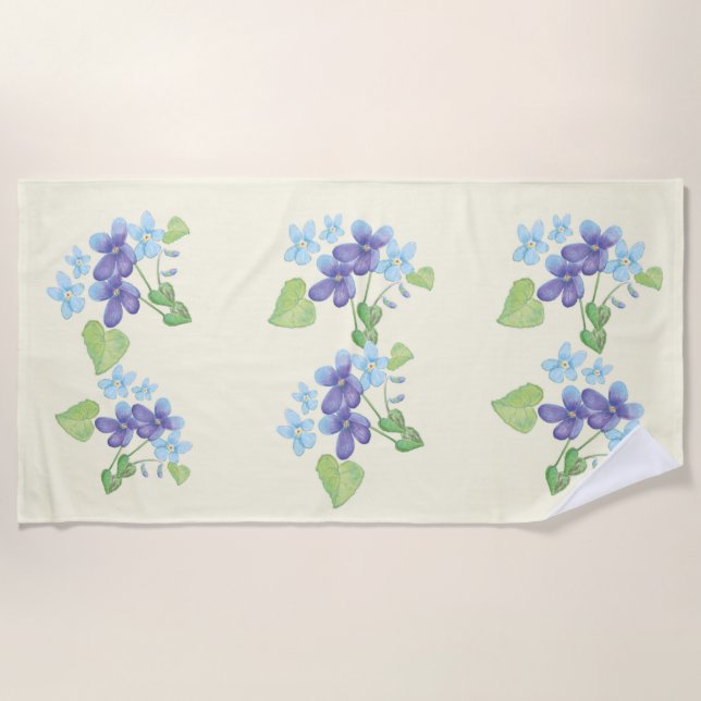 Wild Violet Flowers Illustration  Beach Towel (Front)