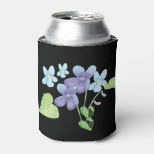 Wild Violet Flowers Illustration Black Can Cooler